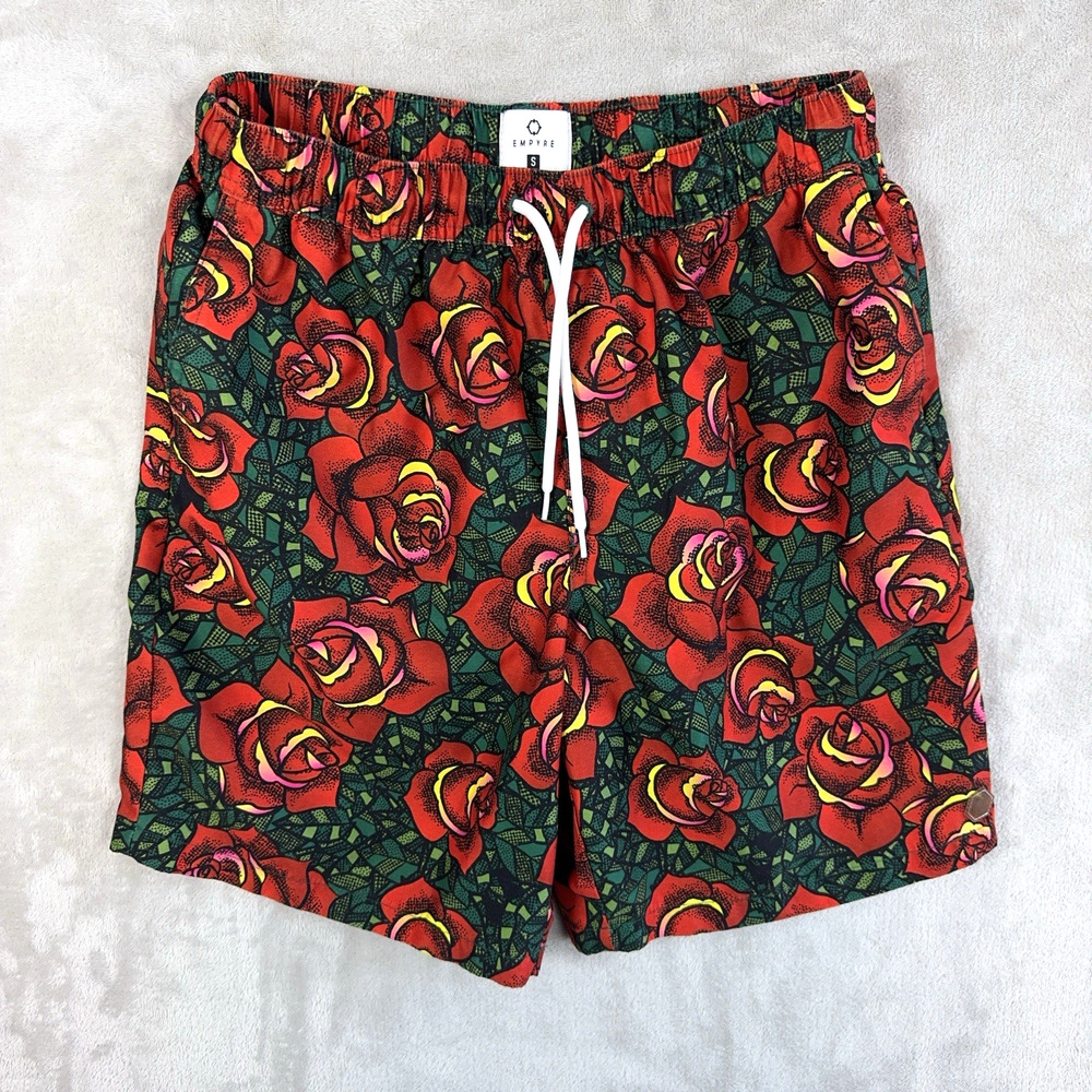 Empyre Rose Print Swim Board Shorts Men's Size Small Pockets Summer Skatercore